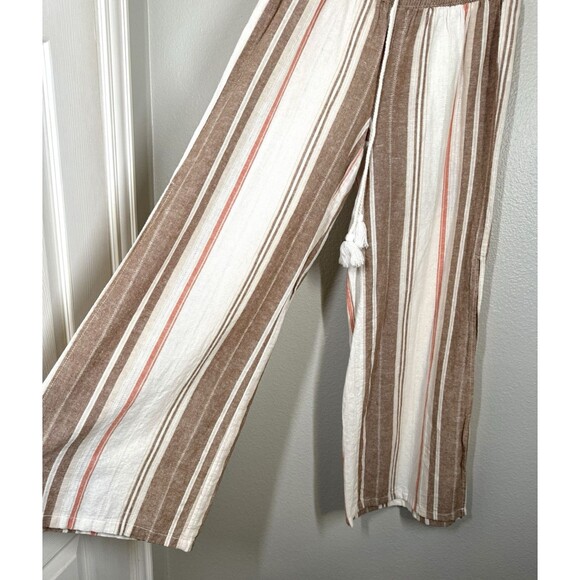 Cali 1850 Linen Cotton Pants Brown Cream Striped Slit Legs‎ Size S Beachy Boho - Picture 9 of 16